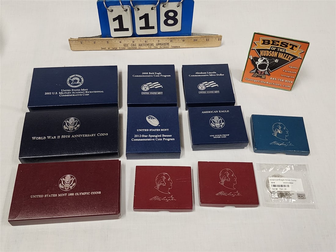 Tray Bxd Sets Commermorative Silver Coins- Bald Eagle, Abe Lincoln, Amer Eagle 3 George Washington, (1 of 6)