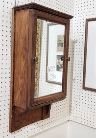 Oak Medicine Chest W/ Patent Cast Iron Arm For Mirrored Door