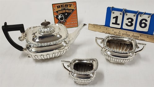 English Sterling Tea Pot, Creamer + Sugar 25.95Ozt