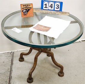 French Gilt Wrought Iron Base Glasss Top Low Table In The Style OfPoillerat 17 1/2"H X 24"Diam