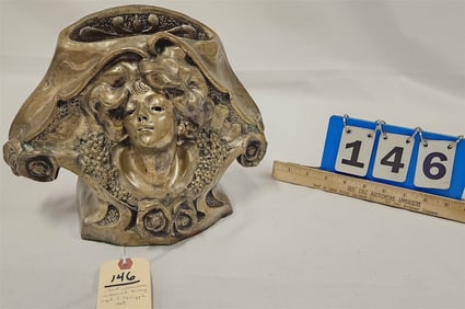 Art Nouveau Bronze Vase Sgnd  P. Philppe 1907 W/ Copper Liner 9"H X 12"W X 6"D