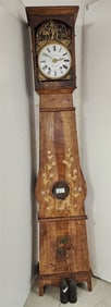 French 19th C Grain Ptd Tall Case Clock Bailly Port Spain A Maringnes 7'8"H X 19 1/2"W X 8"D