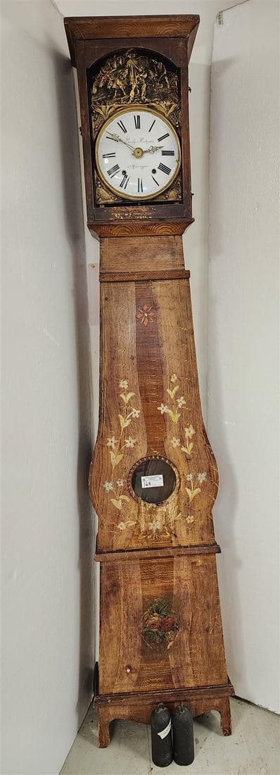 French 19th C Grain Ptd Tall Case Clock Bailly Port Spain A Maringnes 7'8"H X 19 1/2"W X 8"D (1 of 4)