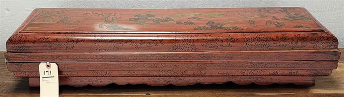 Chinese Red Lacquer Bx 6 1/2"H X 34"W X 10 1/4"D for scrolls