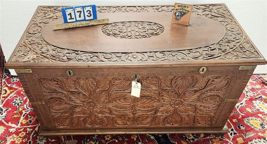 Carved Teak Blanket Chest 24"H X 46 1/2"W X 24"D