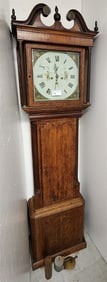 19th C Oak + Mahog Tall Case Clock 85 1/2"H X 23 1/2"W X 10"10