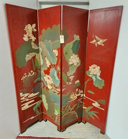 Chinese Lacquer 4 Fold Screen 6'H X 16"W Ea Panel
