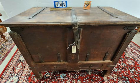 Indo Teak 2 Drawer Blanket Chest W/ Wrought Strap Work 40"H X 50 1/2"W X 28"D