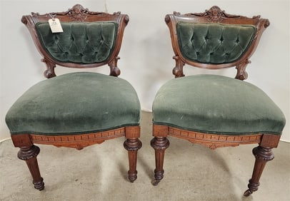 Pr Vict Renaissance Revival Walnut Chairs 29 1/2"H X 20"W X 18"D