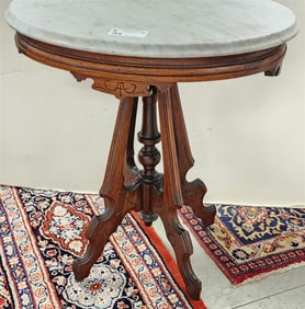 Vict Walnut Marble Top Table 29 1/2"H X 25 1/2"W X 18"D