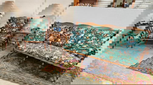 Charles heartshorn Inc Maple Sofa 33"H X 70"W X 20"D, Arm Chair 33 1/2"H X 29 1/2"W X 20"D, 2 Drawer