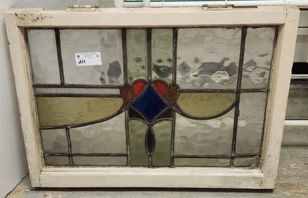 Leaded Glass Window Sash 22 1/2" X 30 1/2"