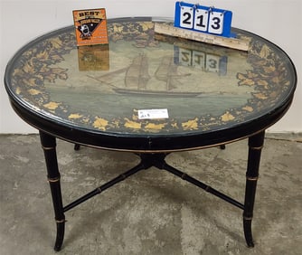 19th C Paper Mache Tray Coffee Table 19 3/4"H X 32"W X 26"D