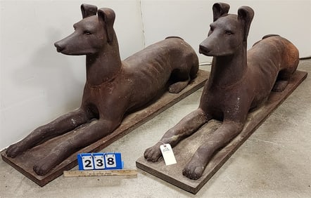 Pr Cast Iron Reclining Dogs 24"H X 12"W X 51 1/2"D