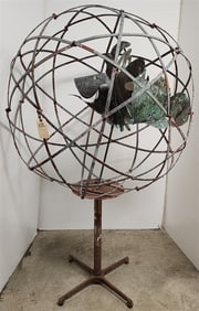 Metal Sculpture W/ Copper Lion Fish 70"H X 42"Diam