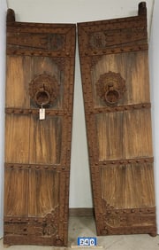 Massive Chinese Teak Doors With Wrought Strapwork 7'3"H X 24 1/2"W X 4" Thick