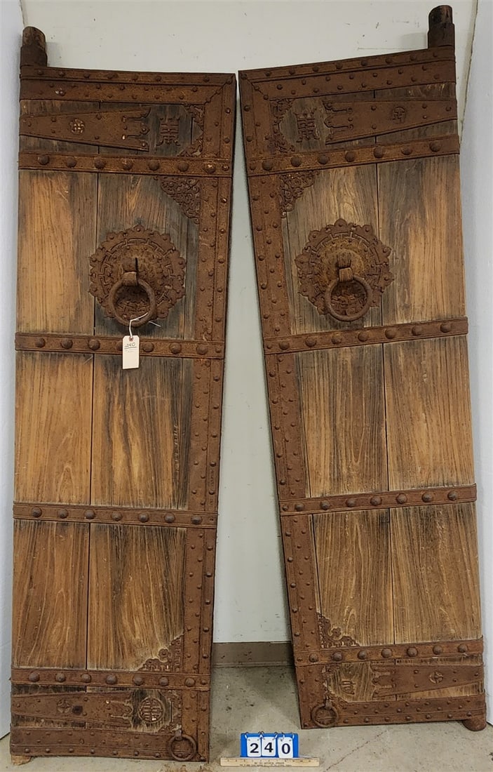 Massive Chinese Teak Doors With Wrought Strapwork 7'3"H X 24 1/2"W X 4" Thick: Massive Chinese Teak Doors With Wrought Strapwork 7'3"H X 24 1/2"W X 4" Thick