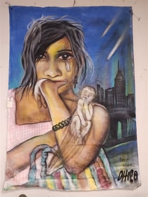 Ptg On Shower Curtain "Stop War" By Antonio Garcia "Chico" NYC Murals 4' X 6'