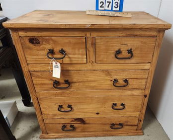 Pine 5 Drawer Chest 35 1/2"H X 33 1/4"W X 19"D