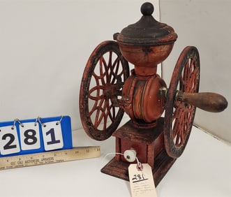 19th C Cast Iron Coffee Grinder- Lane Bros Poughkeepsie NY 14"H X 7 1/2"W X 9"D