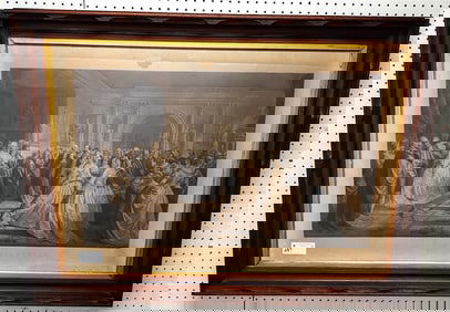 Vict Black Walnut Framed Engr Lady Washington's Reception 27" X 39" W/ frame 33 3/4" X 45 3/4"