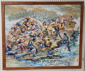 Framed O/C "Present Environment"Sgnd Janet Adoley Nmai '95 30" X 36" W/ Frame 32 1/2" X 38 1/2"