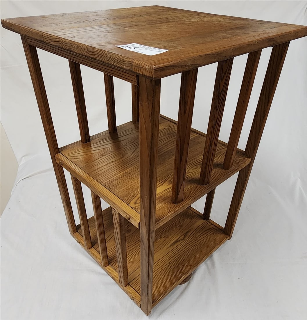 Oak Revolving Book  Case Stand 28 1/2"H X 19 1/4"Sq (1 of 4)