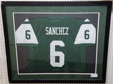 Framed Mark Sanchez NY Jets Jersey Autog 25 1/2" X 32 1/2" W/ Frame 35"X 42"
