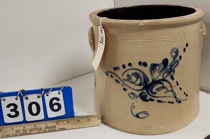 Blue Dec Stoneware 3 Gal Crock Adam Caire Poughkeepsie, NY
