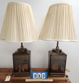 Pr Chinese Tole Tea Bx Lamps