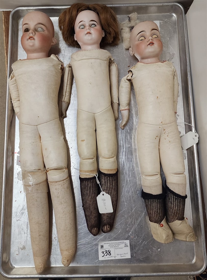 Tray 3 Vintage Bisque Head Dolls 370 M4 Dep, #3500 AM 2 1/2 Dep + Dep 8 All W/ Kid Bodies (1 of 8)