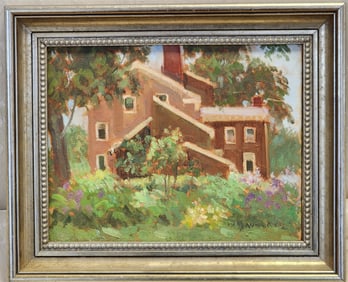 Framed O/C Landscape W/ House Sgnd Mary Anna Goetz 8" X 10"