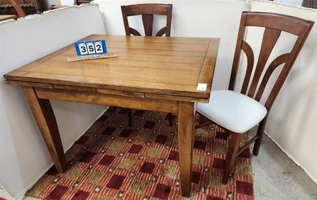 "Oak Refectory Table 30"H X 43 1/2" X 38"W W/ 2-12" Pull Out Leaves + Pr Chairs