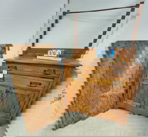 Oak Wash Stand 51"H X 30 1/2"W X 14 1/2"D + Folding Table 25"H X 36 1/2"W X 19"D