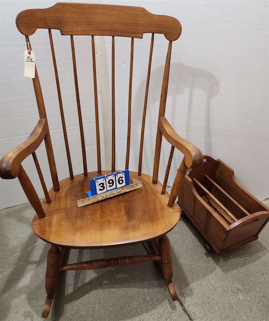 Nicholas + Stone Maple Rocker 41"H X  21 1/2"W X  18"D W/ Maple Magazine Rack 14 1/2"H X 11"W X 16"D (1 of 4)