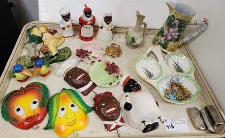 Tray Anthropomorphic Plaster Kitchen Utensil Hangers, Plastic Mammy Syrup Pitcher, Riseville