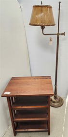 Mission Style Oak 3 Tier Stand 24"H X 19"w x 14"D W/ Floor Lamp W/ Mica Shade