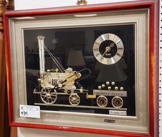Framed Rhythm Locomotive 1829 Quartz Clock 15 1/2"H X 19"W X 3"D