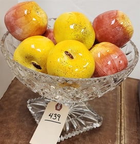 Pressed Glass Compote W/ Ceramic Fruit