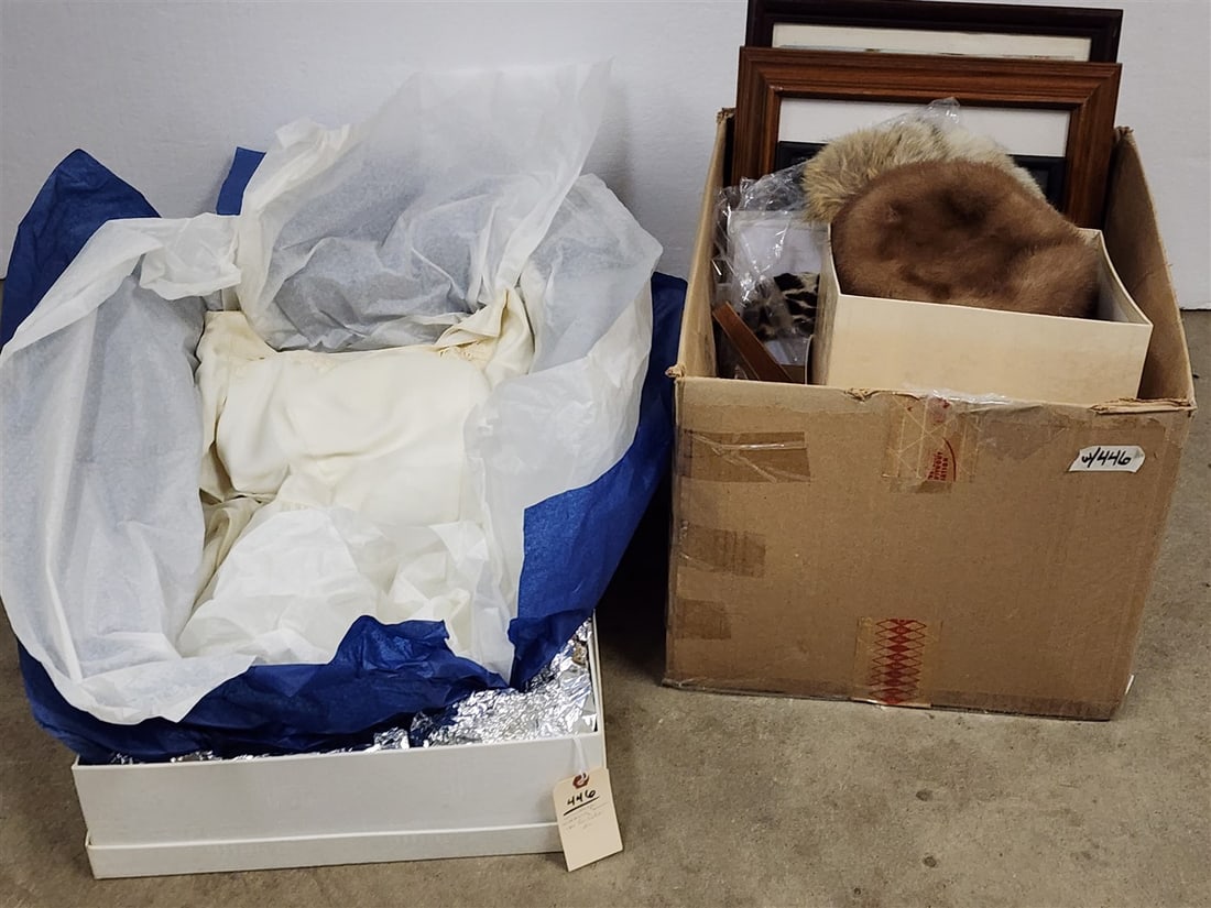 Bxd Vintage Wedding Dress + Bx Fur Hats, Silk Scarves, Asian Framed Items Etc (1 of 6)