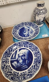 Tray 2 Delft Chargers 15 1/2" Diam + Vase 12 1/2"