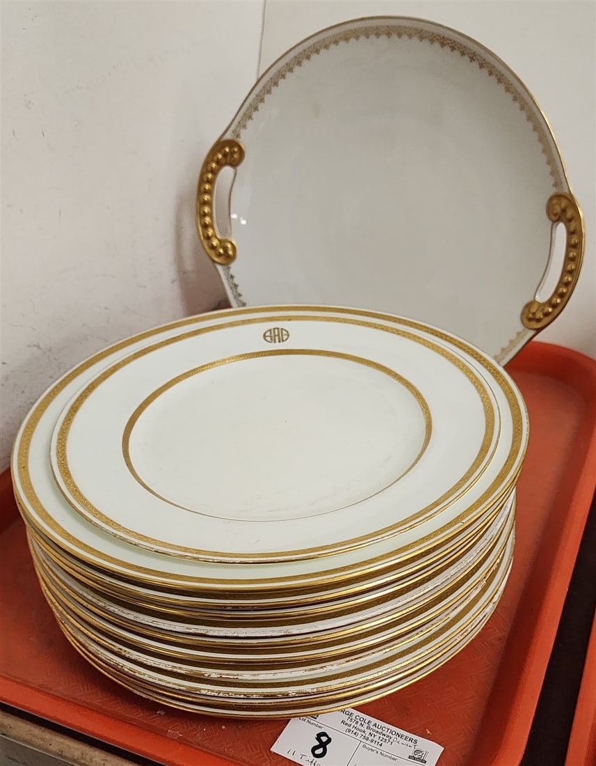 Tray 10 Tiffany Minton Plates 10 1/4" Diam, 1 9" Diam + Limoges Cake Plate (1 of 4)