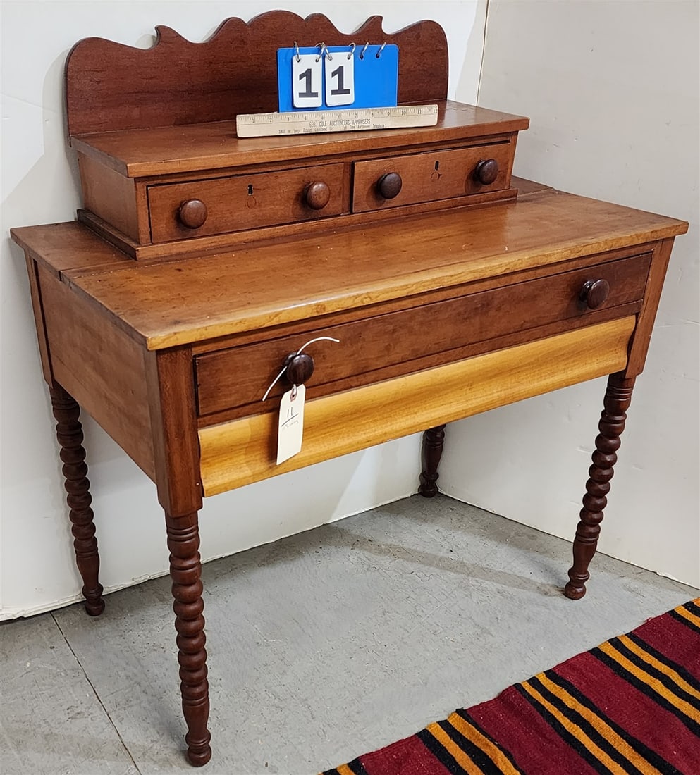 19th C Sausage Turned Cherry Dressing Table - 4 Drawers 37" H X 34" W X 18 1/2" D (1 of 4)