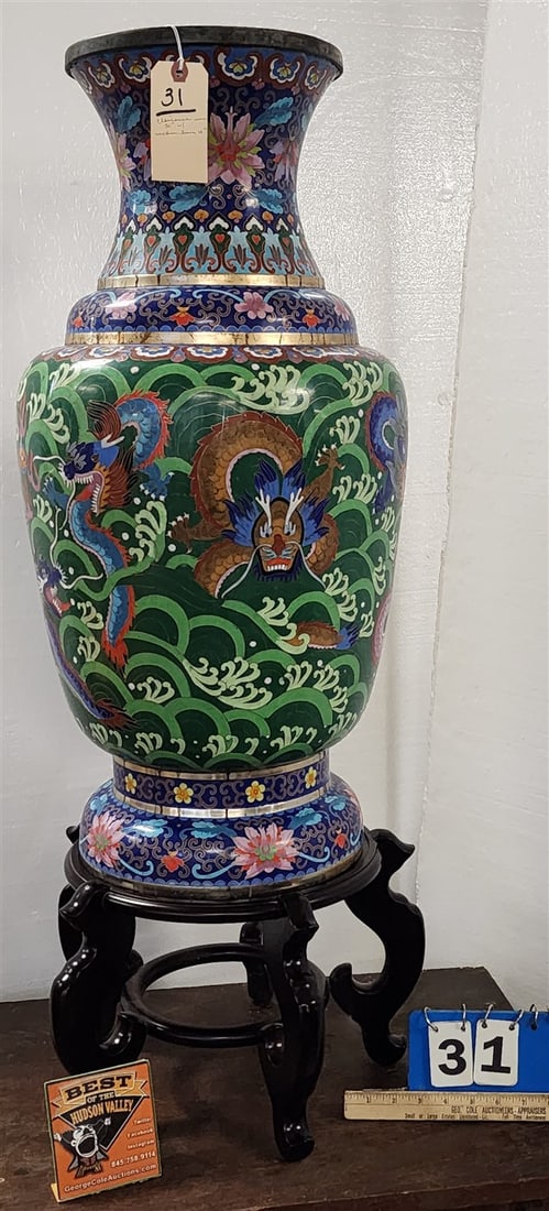 Cloissone Vase 30" H w/Wooden Base 10" (1 of 3)