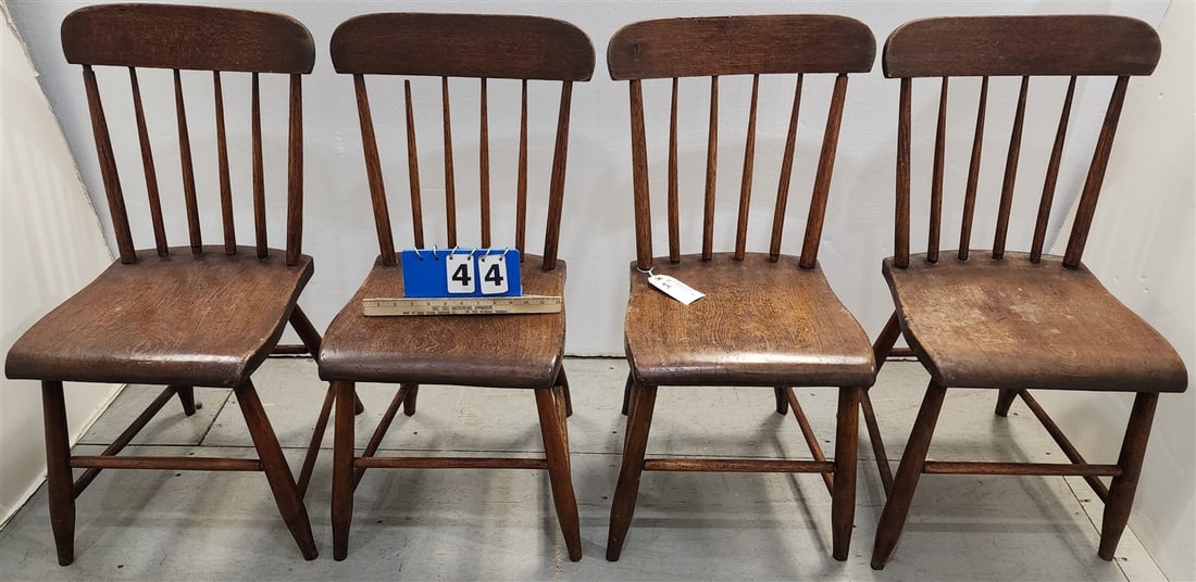 Set 4 19th C Plank Seat Chairs 31" H X 14 1/2" W X 12 1/2" D: Set 4 19th C Plank Seat Chairs 31" H X 14 1/2" W X 12 1/2" D
