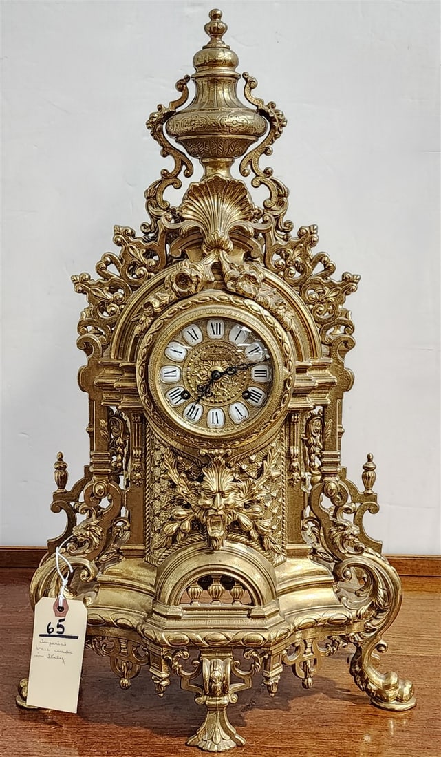 Imperial Brass Mantel Clock Made In Italy 24" H X 14 1/2" W X 6" D: Imperial Brass Mantel Clock Made In Italy 24" H X 14 1/2" W X 6" D