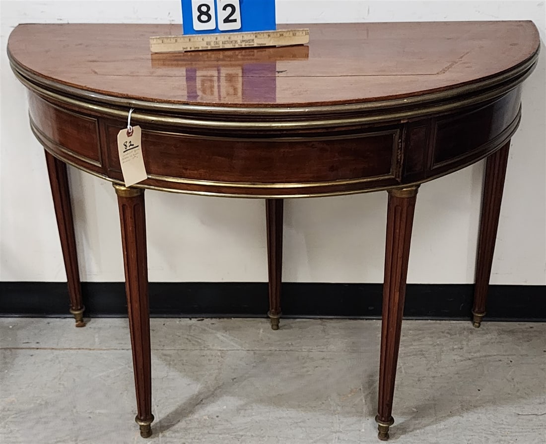 19th C Walnut Game Table w/ Brass Molding Trim 29 1/2" H X 43" W X 21" D (1 of 3)