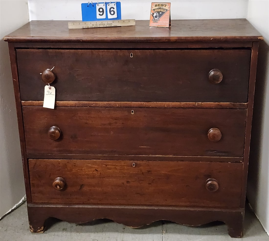 19th C Cherry 3 Drawer Chest 37 1/2" H X 41" W X 16 3/4" D (1 of 2)