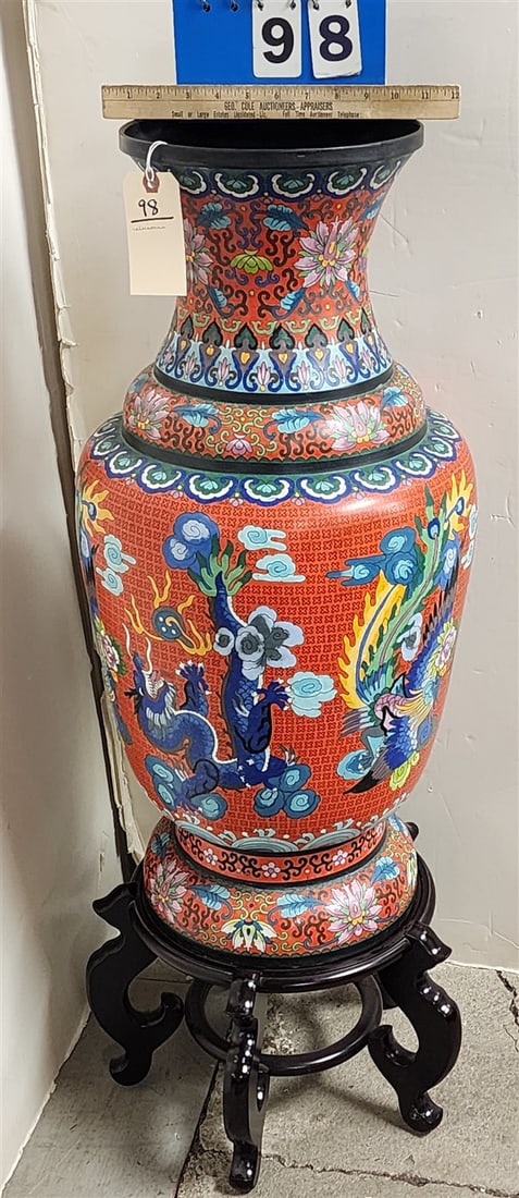 Eloisonne Vase 30" w/Wooden Base 10" H X 14" Diam. (1 of 2)