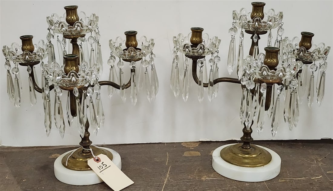 Pr. Brass + Marble Candleabra 13 1/2" H X 12" Diam. (1 of 2)